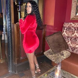 Short red velvet dress